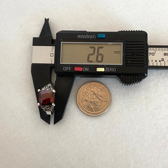 Sterling Silver 925 Square Garnet & Marcasite Accent Art Deco Style Ring Sz 7.75 - Picture 15 of 16